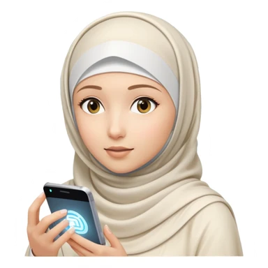 girl with white hijab working with augmented reality and metaverse, digital code, virtual machine artifacts floating around her sticker