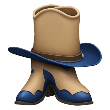 Tall cowboy boot with spur and a dark blue cowboy hat on top sticker