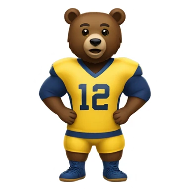 A brown bear wearing a yellow and blue University of Michigan jersey  sticker