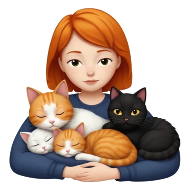 Ginger Girl short hair sleeping with two cats a black and a white bigger cat  sticker
