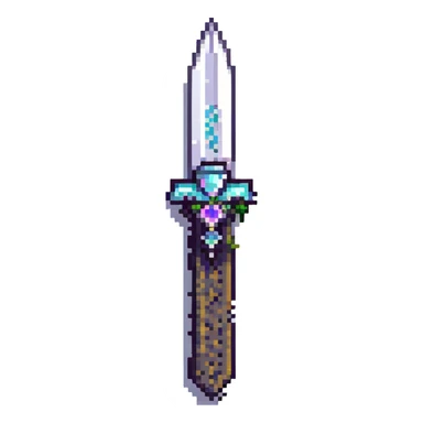 gothic knife pink with gemstone accents, pixel art style sticker