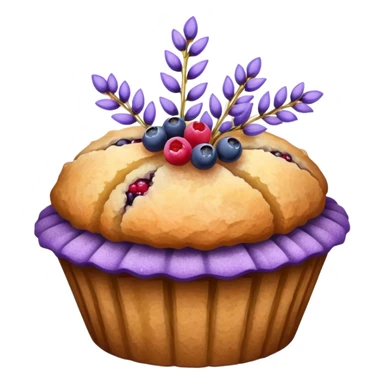 Lavender sprig flower muffin with berries and crystallized sugar sticker