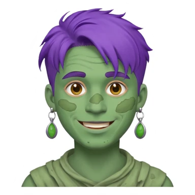 purple haired man with full full face dirty messy green clay mask and earrings happy  sticker