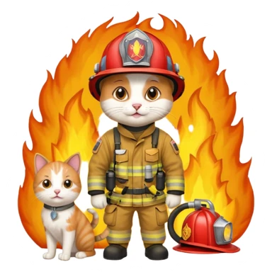 cat on the fire and firefighter dog help sticker