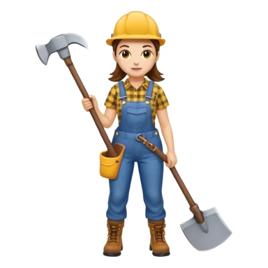 lumberjack woman holding axe yellow checked shirt and overall sticker