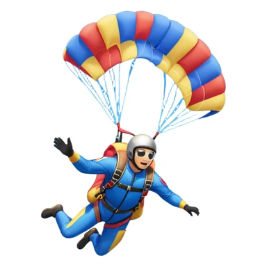 A skydiver free-falling through the clear sky, with a brightly colored parachute just about to open. The scene captures the thrill of the sport, with the vast expanse of the sky and distant ground below, emphasizing the excitement and adrenaline of parachuting sticker