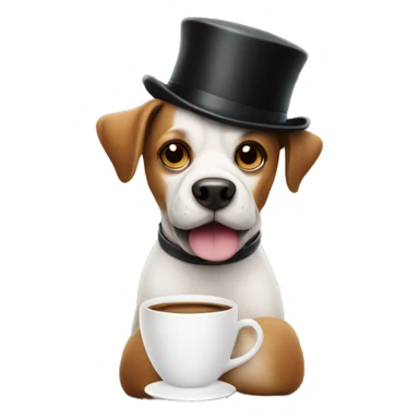 a dog wearing a bowler hat holding a cup of coffee  sticker