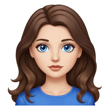 white girl with really long slightly wavy brunette hair and brown highlights with blue eyes wearing makeup  sticker