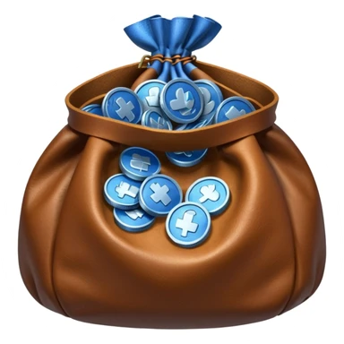 blue coins inside an opened brown money bag  sticker