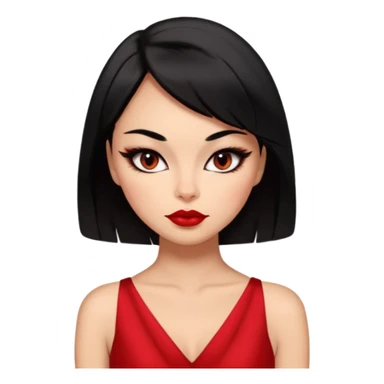 Chica Otaku con delineado gatita con vestido rojo y pelo semi corto negro súper sexy sticker