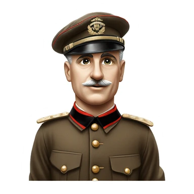 Charlie chaplin without hat and brown classical 1936 dutch military uniform and red white soccer captains upper armbracelet looking fiercefully sticker