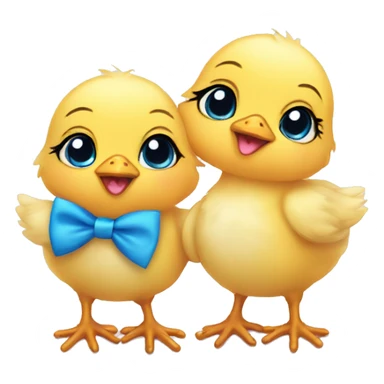 twin baby chicks with blue bow ties  sticker