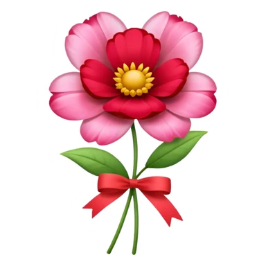 One red flower and one pink flower in transparent bouquet with red band  sticker
