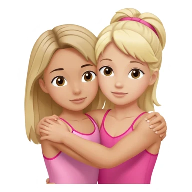brunette trainer hugs a blonde child in a pink leotard ою в рожевому трико  sticker