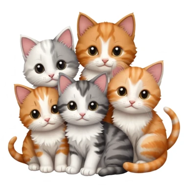 6 tiny kittens cuddling together all different colours, the first one is grey and white, the second is ginger and white and the third is brown tabby and white sticker