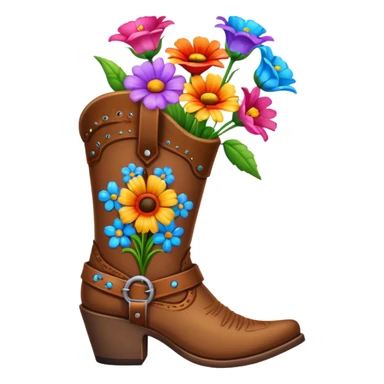 Brown cowgirl boot vase with flowers sticker