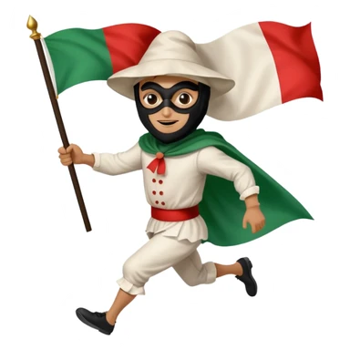 pulcinella con la maschera nera con bandiera italiana che corre sticker