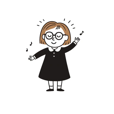 Add glasses to the girl with light brown hair, style general, keeping the background. sticker