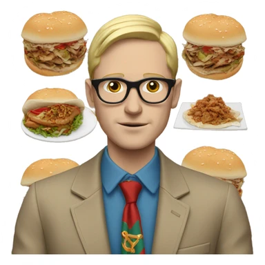 White Man with eyeglasses wearing gucci outfit eating doner sticker