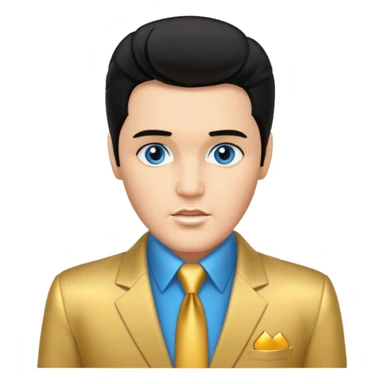 Elvis Presley with Blue eyes, black hair, gold suit sticker
