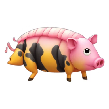 Pink pig armadillo cow centipede insect with yellow and black spots gradient mottled sticker