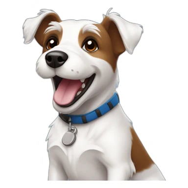 happy scruffy jack russel maltese dog with brown ears white face wearing playing rugby sticker