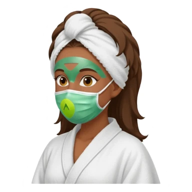 Tanned girls side profile  in robe and her hair in a towel with a face mask on sticker