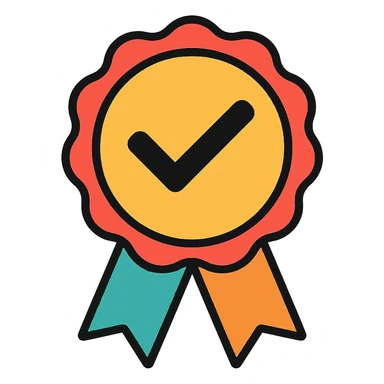 vector icon of a guarantee seal with gold and colorful elements, elegant and minimalist flat design, isolated on white background, award badge style, 2D flat vector, trending icon look, soft shadows, no text, perfect for commercial use, icon style, variation 1 sticker