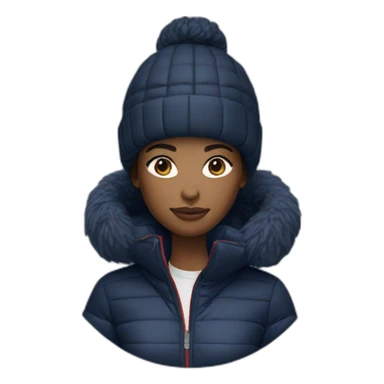Black woman using Lacoste puffer jacket sticker