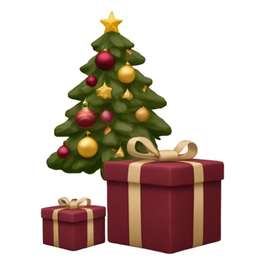 burgundy Christmas gifts under a beige tree sticker