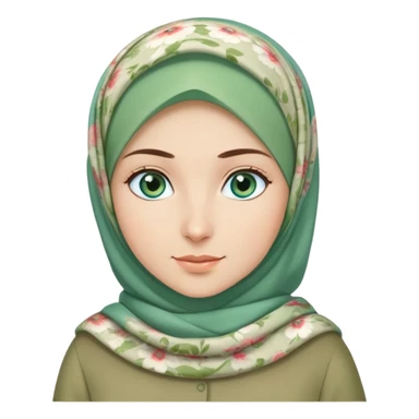 Turkish beautiful finish Konya girl blue eyes and green khaki hijab and light green floral dress and she go out on office sticker