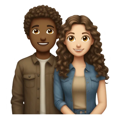 Love between a brunette straight haired blue eyed girl and a tan brown curly haired brown eyed boy sticker