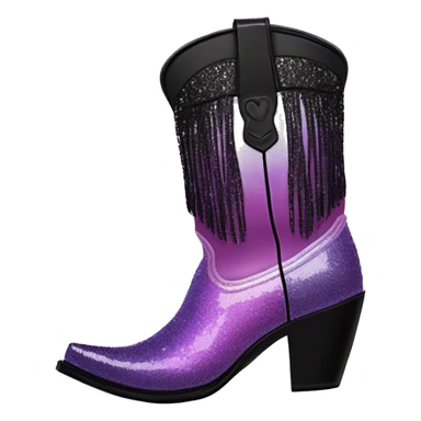 Realistic pastel purple to black ombre pair of fashion cowgirl boots with sparkly shiny glitter fringe on them. sticker