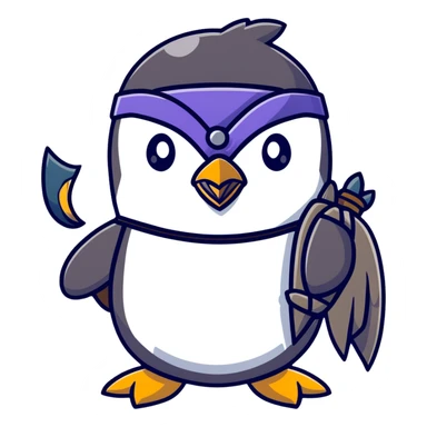 Cute penguin as Norse god Odin with two ravens on shoulders, wearing a Viking helmet and eyepatch sticker