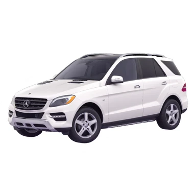 3D style image of a 2015 Mercedes Benz ML350 SUV, white exterior, black interior, three-quarter angle sticker