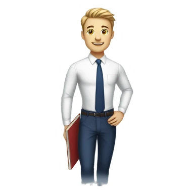 A modern man white shirt and  navy blue tie and book in hand sticker