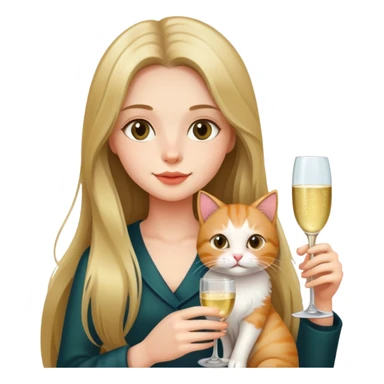 Long-haired girl holding a cat and drinking champagne sticker