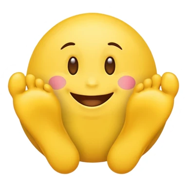 A happy emoji with feet behind its head sticker