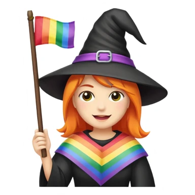 Witch holding a rainbow flag sticker