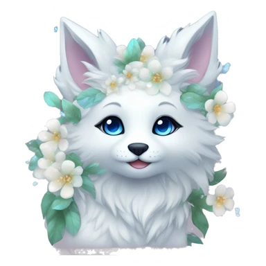 Anthro Cute Cool Kawaii gorgeous sparkly ethereal white fantasy animal creature with blue eyes furry sona with flowers beautiful aesthetic sticker