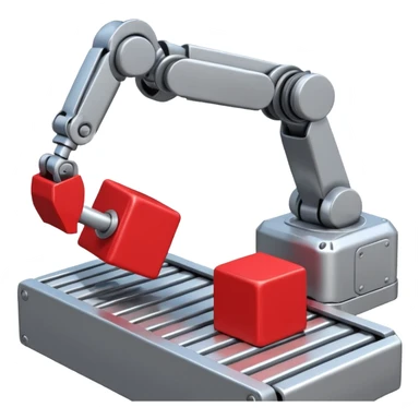 robot arm which is picking block on conveyor belt sticker