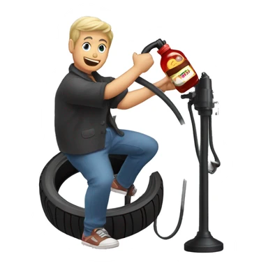 image of a midget using a tyre pump to pump a jar of jam sticker