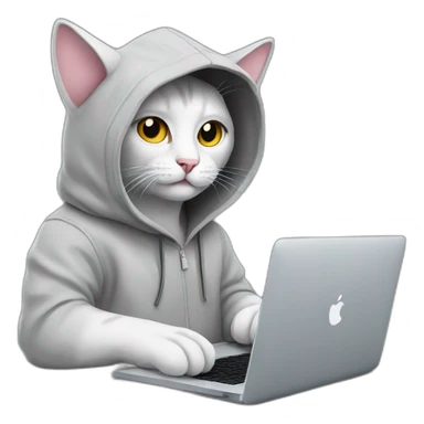 cat with hoodie and a macbook sticker