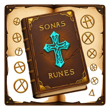 Spell Book – Old leather book with glowing runes and bookmarks sticker