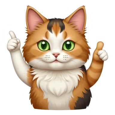 tricolor fluffy cat with big green eyes giving thumbs up sticker