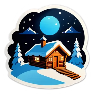 Schneebedeckte Hütte im Wald mit einem Glasdach Nordlichter am Himmel sticker