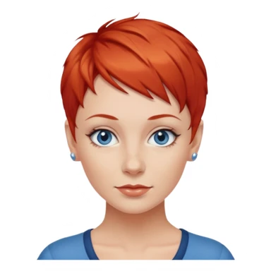 27 year old white woman, red hair, pixie cut, blue eyes sticker