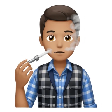 Vaquero camisa de cuadros blanca con negro y chaleco azul  joven sacando humo  sticker