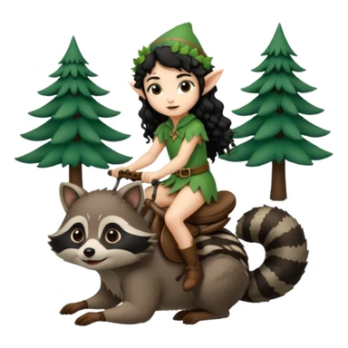 tiny forest elf with curly black hair riding raccoon sticker