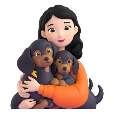 black hair asian girl hugging black dachshund sticker
